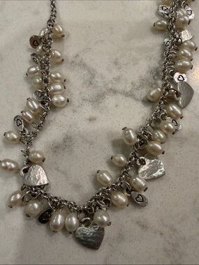 Brighton Silver Heart & White Pearl Charm Necklace